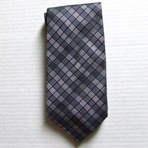 Calvin Klein tie silver gray square pattern silk necktie shades grey metallic